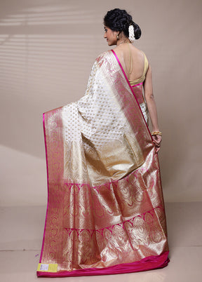 Cream Banarasi Silk Saree With Blouse Piece