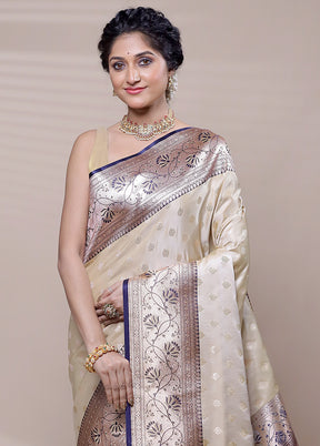 Cream Banarasi Silk Saree With Blouse Piece