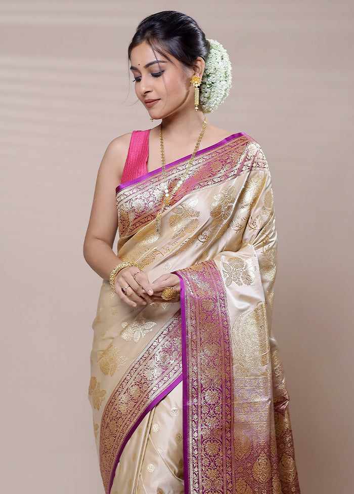 Golden Banarasi Silk Saree With Blouse Piece