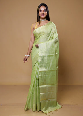 Green Linen Silk Saree With Blouse Piece