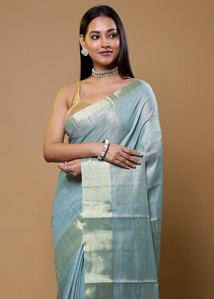 Blue Linen Silk Saree With Blouse Piece