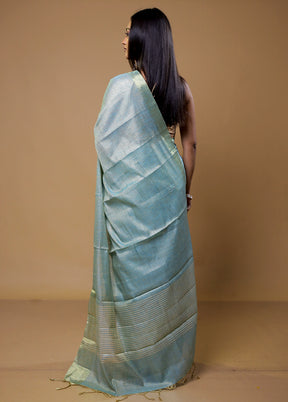 Blue Linen Silk Saree With Blouse Piece