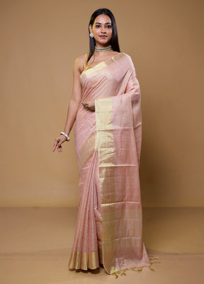 Pink Linen Silk Saree With Blouse Piece