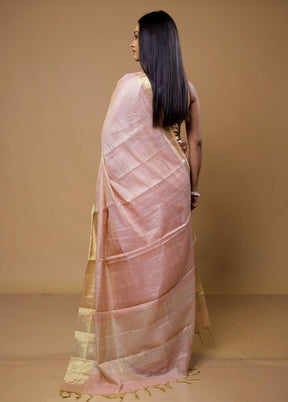 Pink Linen Silk Saree With Blouse Piece