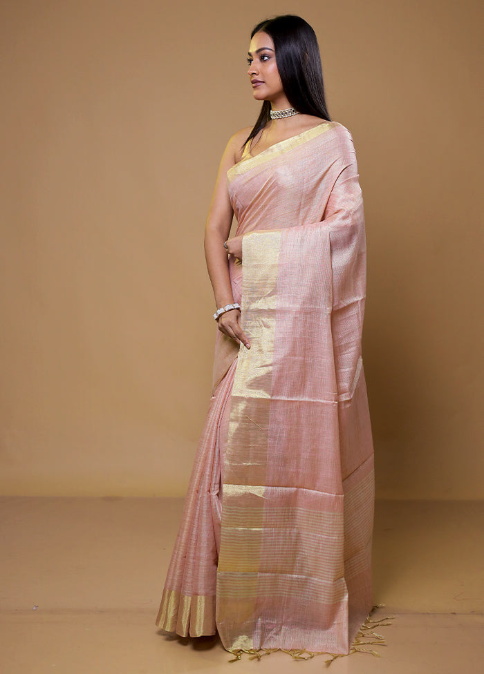 Pink Linen Silk Saree With Blouse Piece