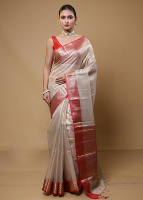 Cream Tissue Silk Saree With Blouse Piece