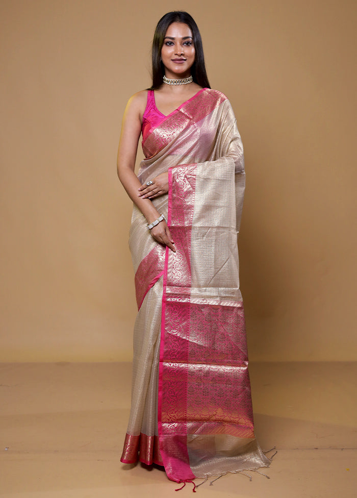 Cream Tissue Silk Saree With Blouse Piece