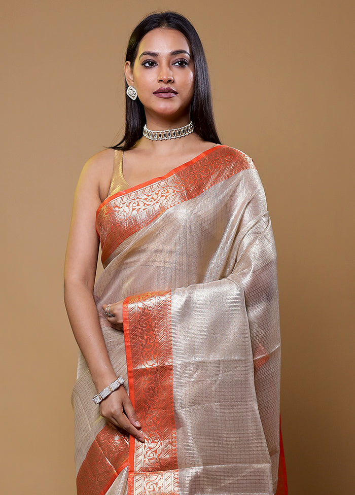 Cream Tissue Silk Saree With Blouse Piece