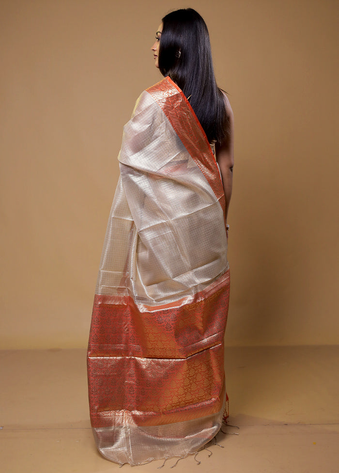 Cream Tissue Silk Saree With Blouse Piece