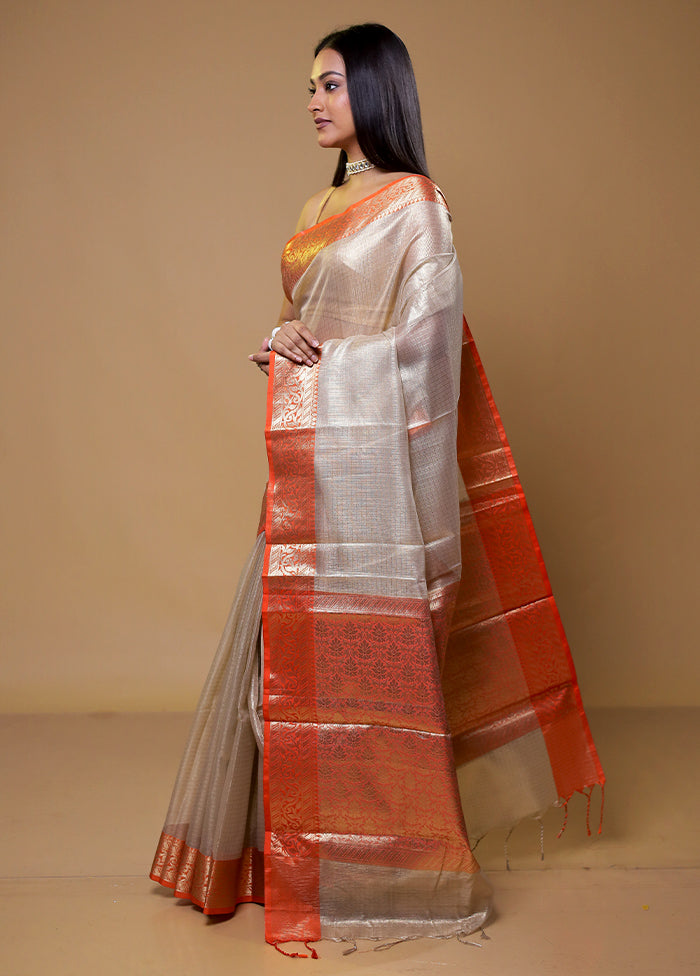 Cream Tissue Silk Saree With Blouse Piece