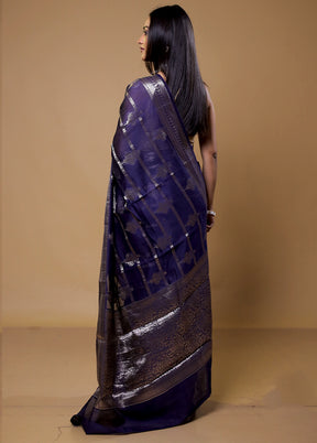 Blue Dupion Silk Saree With Blouse Piece