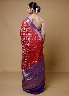 Red Dupion Silk Saree With Blouse Piece