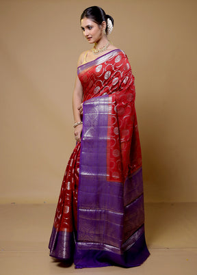 Red Dupion Silk Saree With Blouse Piece