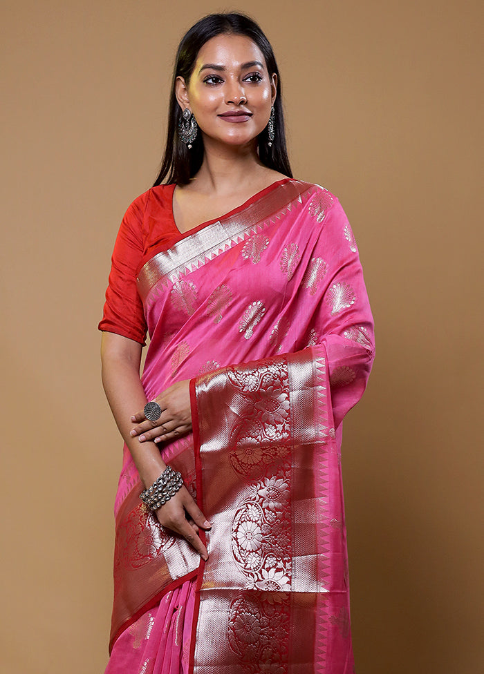 Pink Dupion Silk Saree With Blouse Piece