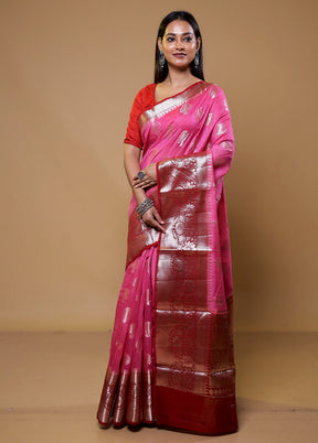 Pink Dupion Silk Saree With Blouse Piece