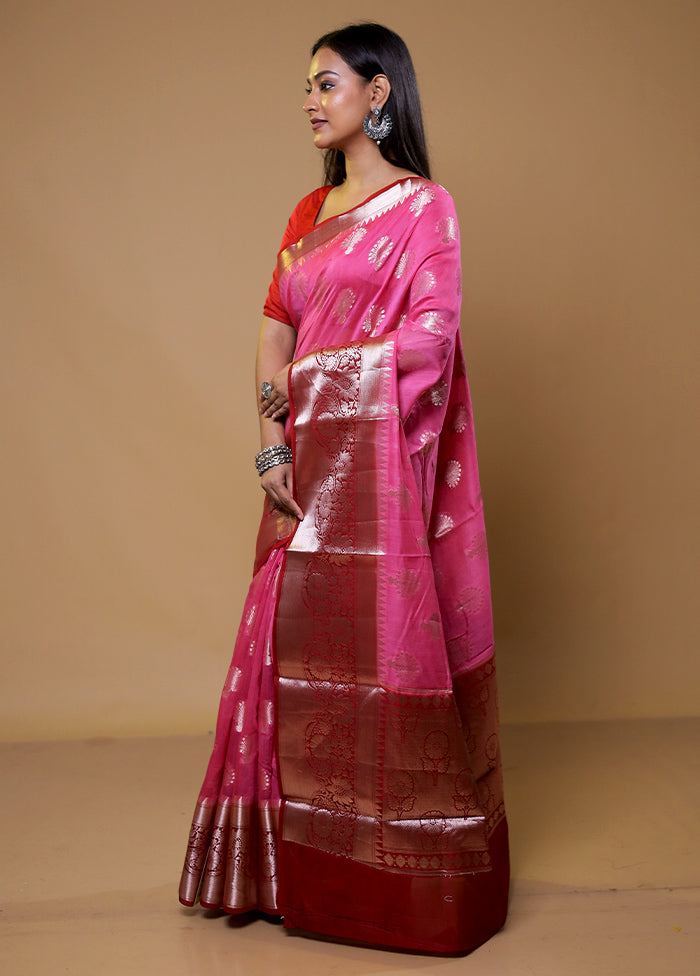 Pink Dupion Silk Saree With Blouse Piece