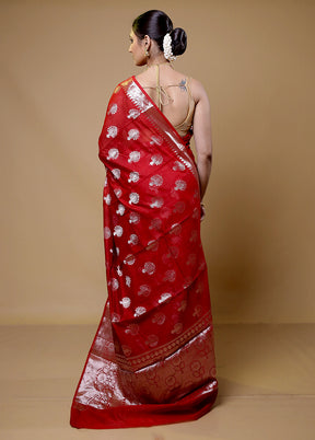 Red Dupion Silk Saree With Blouse Piece