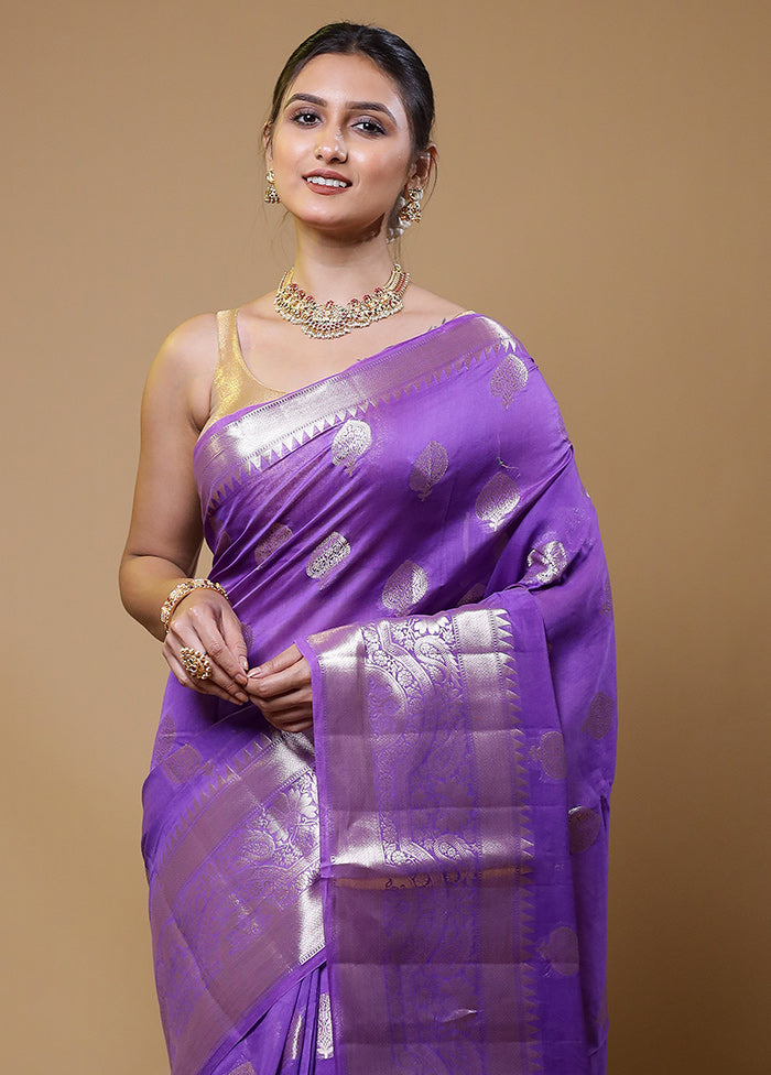 Purple Dupion Silk Saree With Blouse Piece