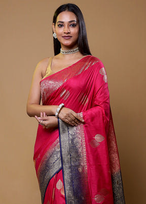 Pink Dupion Silk Saree With Blouse Piece