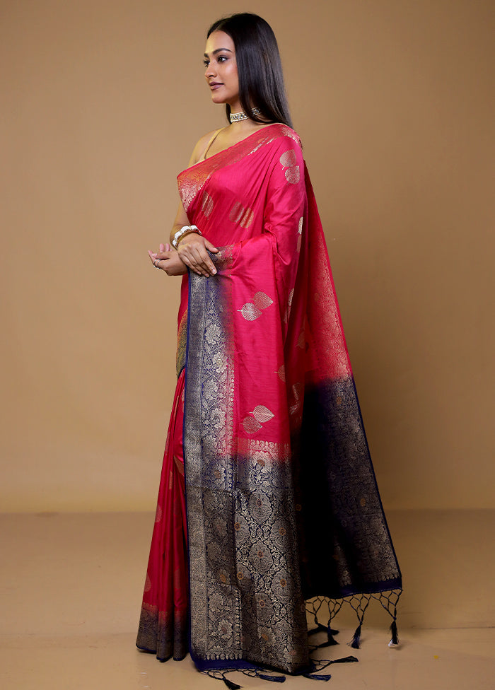 Pink Dupion Silk Saree With Blouse Piece