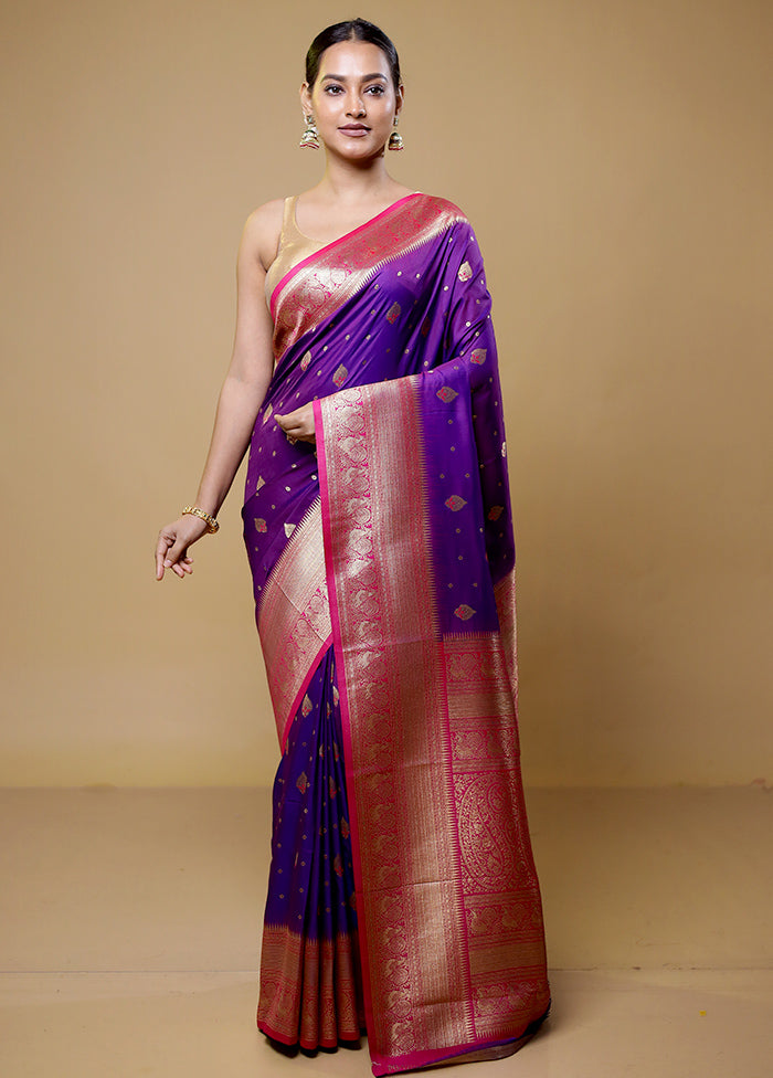 Purple Dupion Silk Saree With Blouse Piece