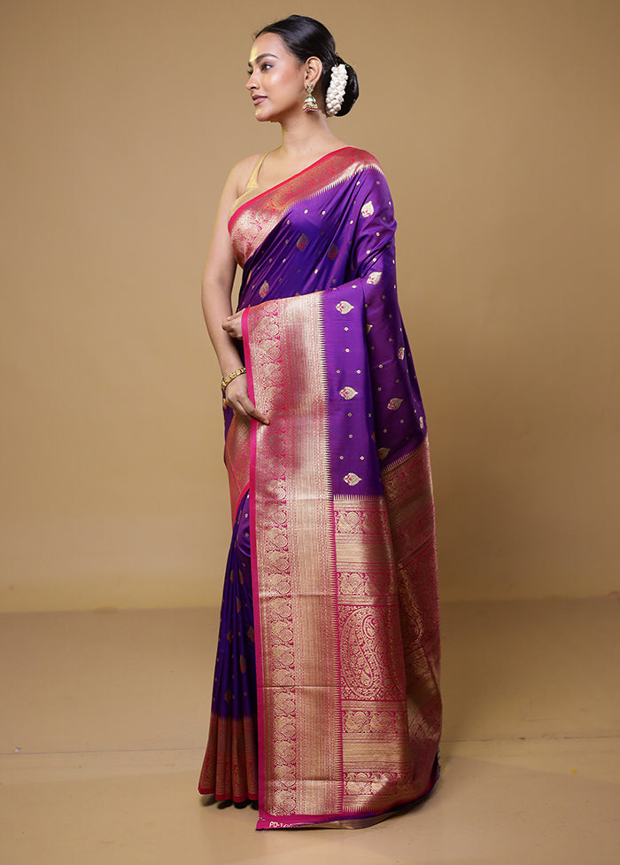 Purple Dupion Silk Saree With Blouse Piece