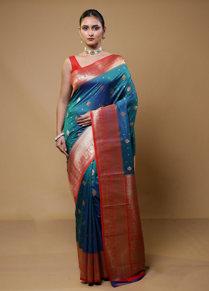 Green Dupion Silk Saree With Blouse Piece