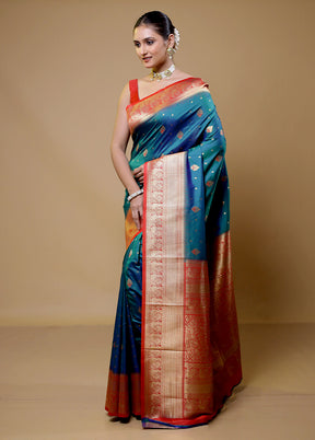 Green Dupion Silk Saree With Blouse Piece