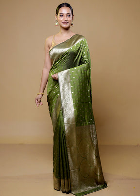 Green Dupion Silk Saree With Blouse Piece