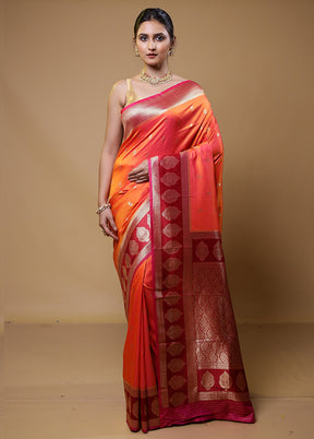 Orange Dupion Silk Saree With Blouse Piece