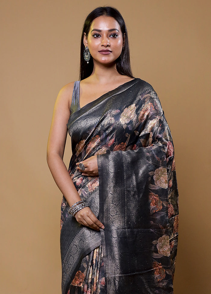 Grey Organza Saree With Blouse Piece