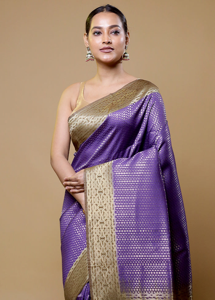 Purple Dupion Silk Saree With Blouse Piece