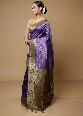 Purple Dupion Silk Saree With Blouse Piece