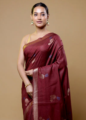 Maroon Dupion Silk Saree With Blouse Piece