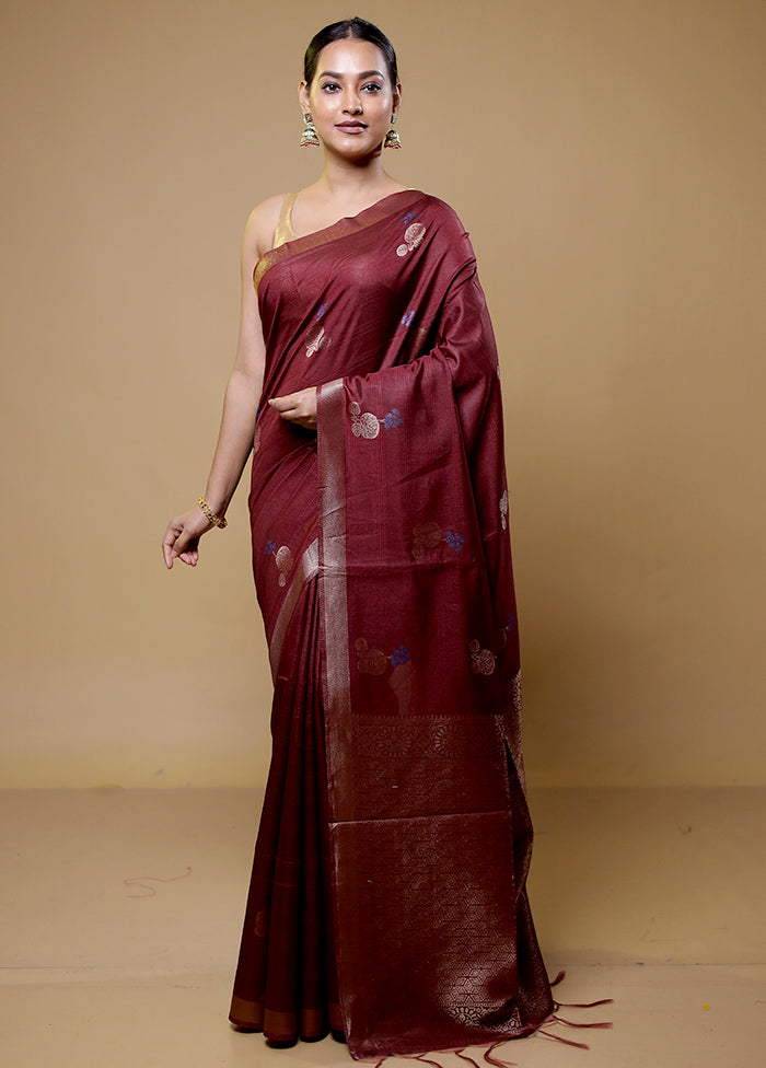 Maroon Dupion Silk Saree With Blouse Piece