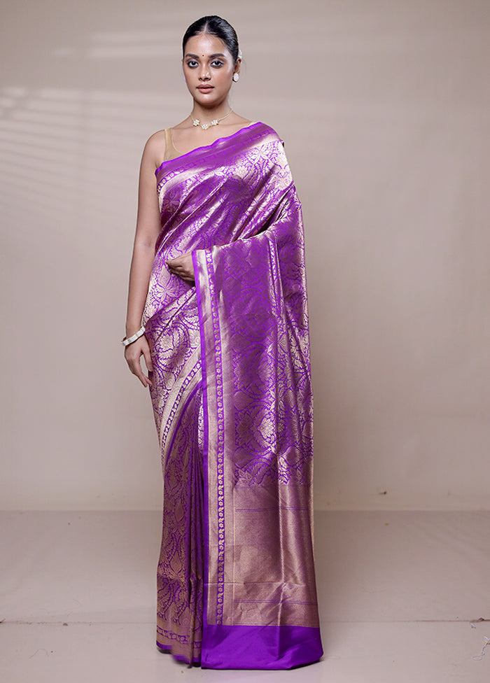 Purple Handloom Katan Pure Silk Saree With Blouse Piece