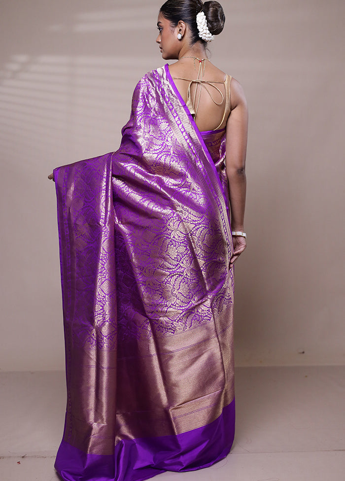 Purple Handloom Katan Pure Silk Saree With Blouse Piece