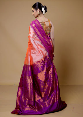 Peach Kanjivaram Silk Saree With Blouse Piece