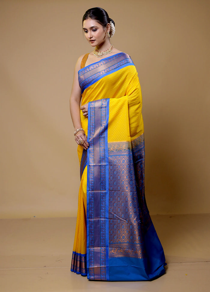 Yellow Kanjivaram Silk Saree With Blouse Piece