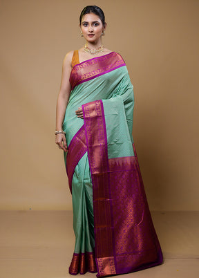 Green Kanjivaram Silk Saree With Blouse Piece