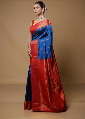 Blue Kanjivaram Silk Saree With Blouse Piece