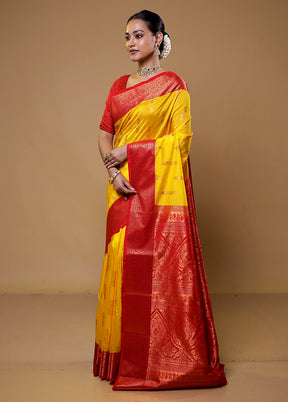 Yellow Kanjivaram Silk Saree With Blouse Piece