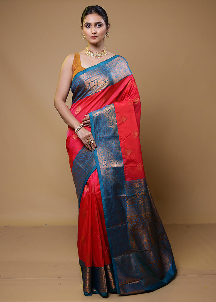 Pink Kanjivaram Silk Saree With Blouse Piece