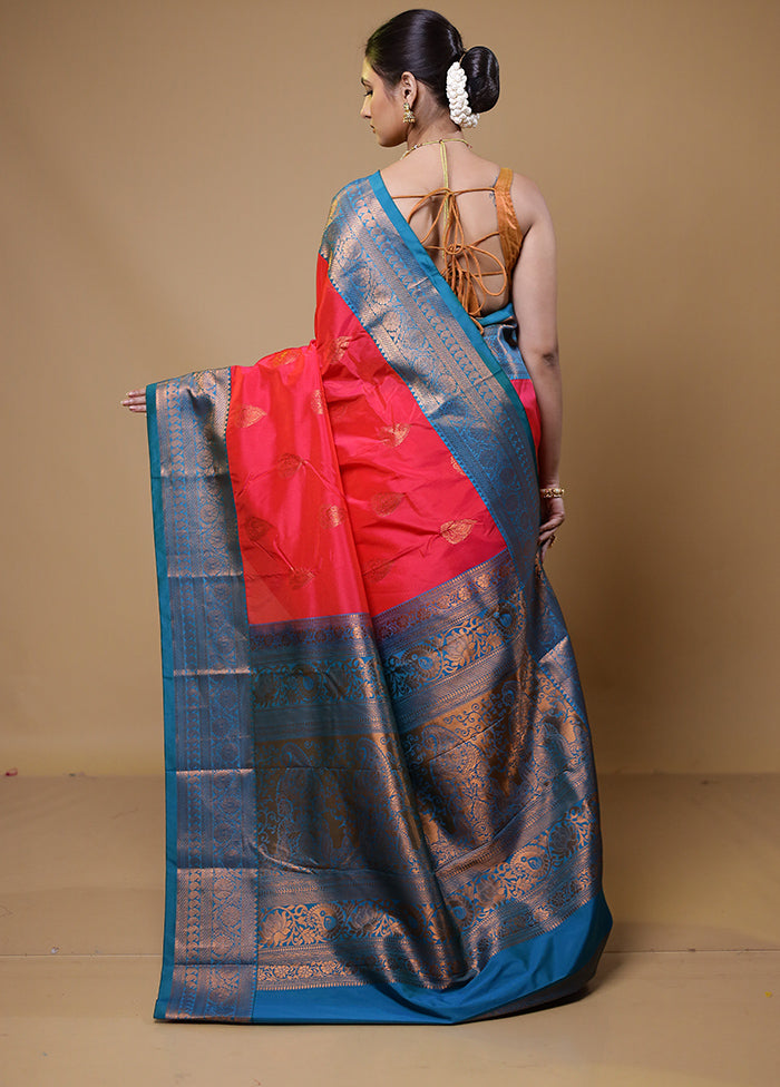 Pink Kanjivaram Silk Saree With Blouse Piece