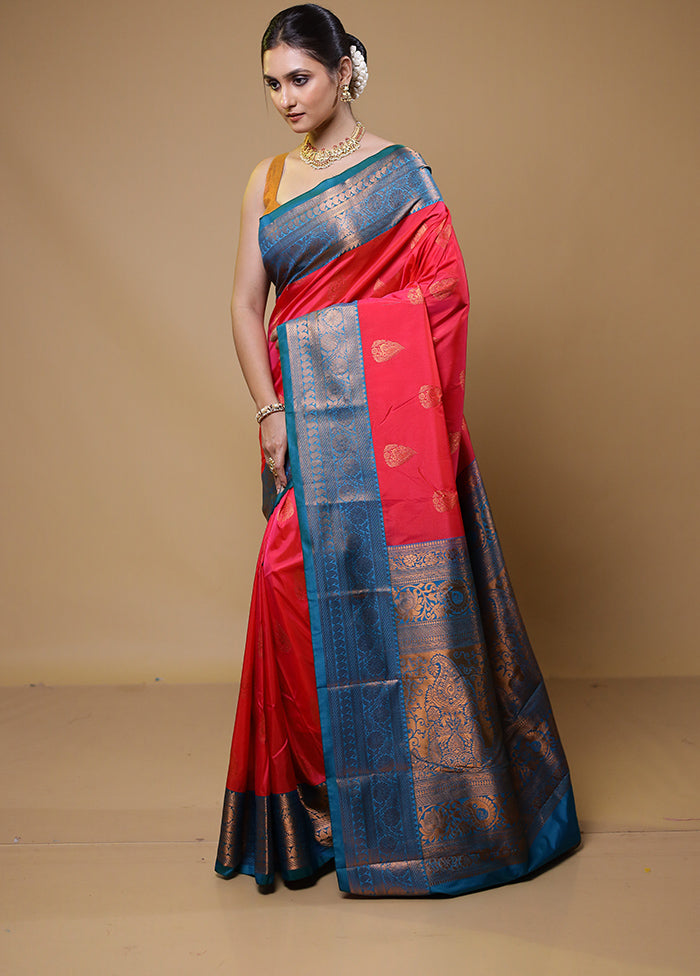 Pink Kanjivaram Silk Saree With Blouse Piece