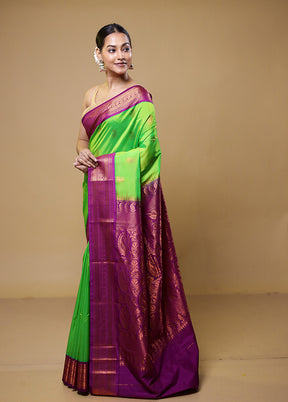 Green Kanjivaram Silk Saree With Blouse Piece