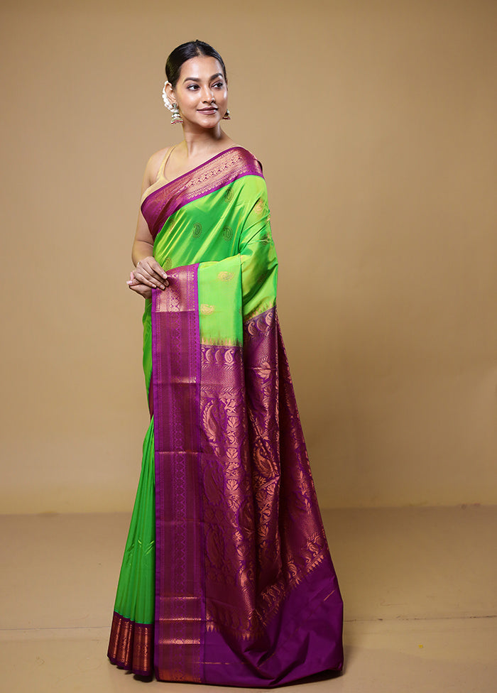 Green Kanjivaram Silk Saree With Blouse Piece