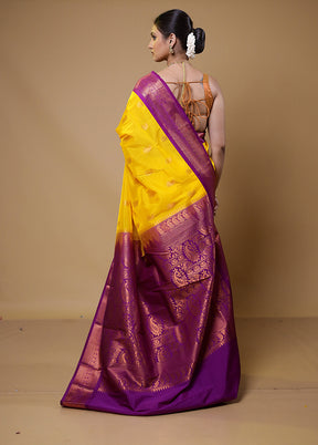 Yellow Kanjivaram Silk Saree With Blouse Piece