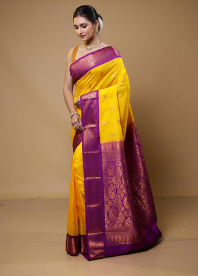 Yellow Kanjivaram Silk Saree With Blouse Piece