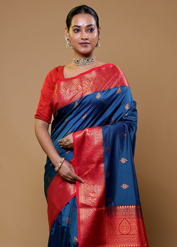 Blue Kanjivaram Silk Saree With Blouse Piece